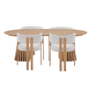 Esstisch-Set – 4 x Eloise in Beige mit Eichenoptik + Lewis-Esstisch Ø 120 aus Eiche mit Ausziehfunktion