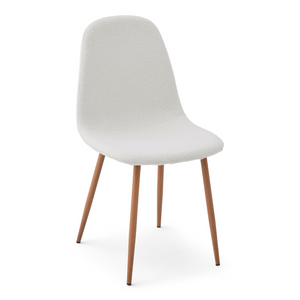 Anna Esszimmerstuhl - weißer Bouclé mit Beinen in Eichenoptik