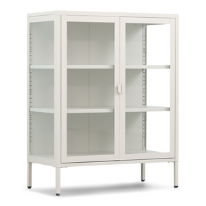 Herman Vitrine- Beiges Metall mit Glastüren 80x40x105cm