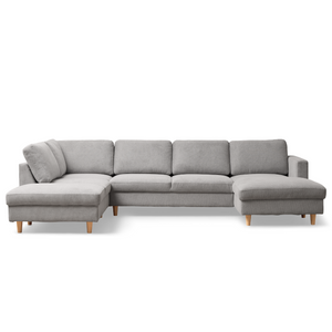 Jennifer rechtsgewandtes U-Sofa in Hellgrau mit Chaiselongue - L: 300 x T: 208 x H: 82 cm