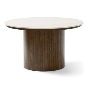 Enzo Couchtisch mit Steinplatte und geräuchertem Eichen-Lamellenfuß Ø78 cm