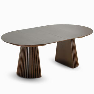 Lewis - Runder Lamellen-Esszimmer-Tisch in geräuchertem Eichenfurnier mit Ausziehfunktion 120/160/200 cm - 2 Zusatzplatten inklusive