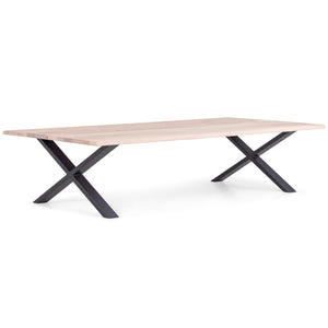 Aura Massivholztisch - 300 x 95 cm - Weiß geölt mit Kreuzbeinen (Nicht für Zusatzplatten vorbereitet)