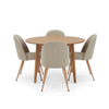 Esstisch-Set – Esstisch Miles mit Fischgrätenmuster aus Eiche + 4 x Esszimmerstühle Annika in Beige-Bouclé