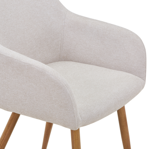 Jenna Esszimmerstuhl - beigefarbener Stoff mit Eichenoptik