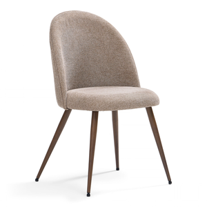 Annika Esszimmerstuhl - sandfarbener Stoff mit geräucherter Eichenoptik