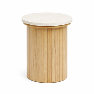 Enzo Beistelltisch mit Tischplatte aus Stein und Lattenrost aus Eiche Ø40