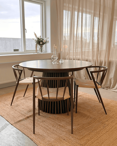 Lewis - Runder Lamellen-Esszimmer-Tisch in geräuchertem Eichenfurnier mit Ausziehfunktion 120/160/200 cm - 2 Zusatzplatten inklusive