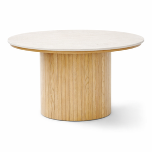 Enzo Couchtisch aus Stein Tischplatte in Eiche Lattenrost Ø78