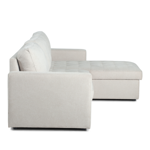 Sinus Schlafsofa mit Chaiselongue und Stauraum in beige, Rechts Und Links Wendbar