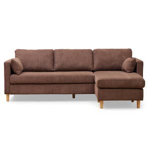 Ellis - Rechts- und links wendbar Chaiselongue-Sofa aus braunem Samt - L: 215 x T: 82 x H: 78 cm