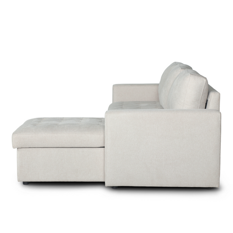 Sinus Schlafsofa mit Chaiselongue und Stauraum in beige, Rechts Und Links Wendbar