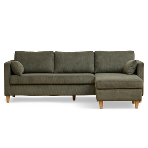 Ellis - Rechts- und linkswendbares Sofa mit Chaiselongue, grüner Samt - L: 215 x T: 82 x H: 78 cm