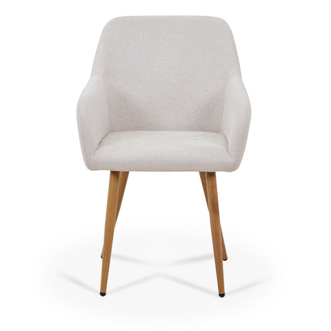 Jenna Esszimmerstuhl - beigefarbener Stoff mit Eichenoptik