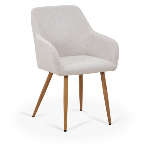 Jenna Esszimmerstuhl - beigefarbener Stoff mit Eichenoptik