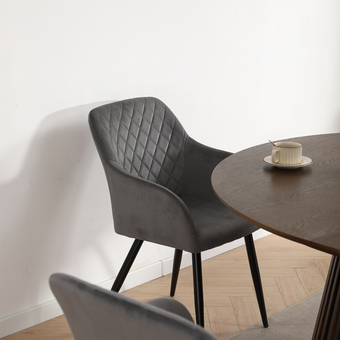 Carlo Esszimmerstuhl - Grauer Samt mit Armlehnen