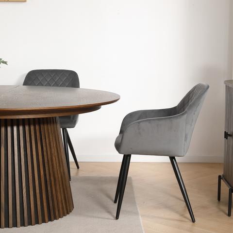Carlo Esszimmerstuhl - Grauer Samt mit Armlehnen
