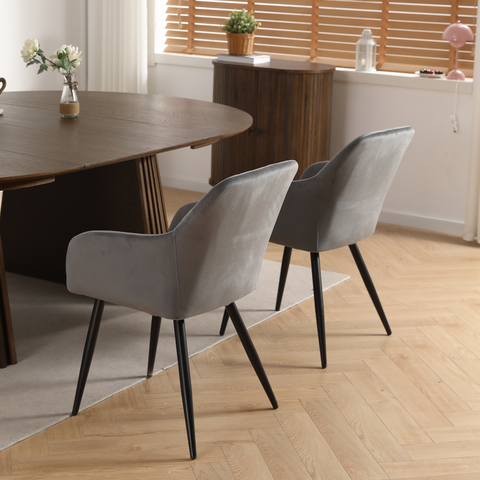 Carlo Esszimmerstuhl - Grauer Samt mit Armlehnen