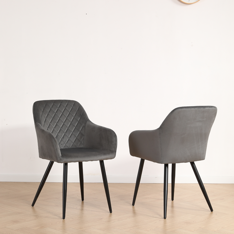 Carlo Esszimmerstuhl - Grauer Samt mit Armlehnen