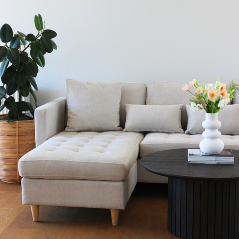 Lulu – Ecksofa, Rechts und Links wendbar, helles beige- L: 215 x T: 83 x H: 78 cm