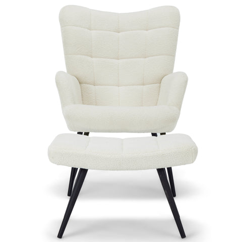 Allison Sessel mit Hocker - Weißes Plüsch/Imitiertes Lammfell