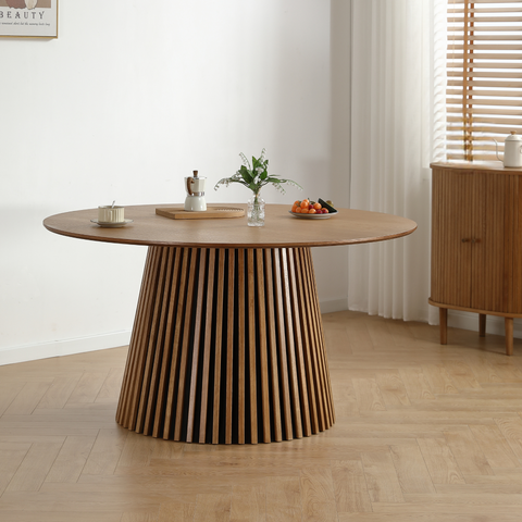 Lewis - Runder Esstisch mit Lamellen aus Eichenfurnier Ø140