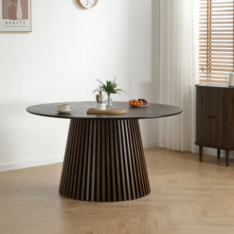 Lewis - Runder Esstisch mit Lamellen aus Räuchereichenfurnier Ø140