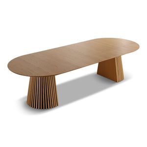 Lewis – Ovaler Esstisch mit Lamellen aus Eichenfurnier, ausziehbar auf 200/250/300 cm – 2 Zusatzplatten inklusive