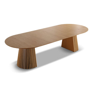 Lewis – Ovaler Esstisch mit Lamellen aus Eichenfurnier, ausziehbar auf 200/250/300 cm – 2 Zusatzplatten inklusive