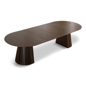 Lewis – Ovaler Esstisch mit Lamellen aus geräuchertem Eichenfurnier mit Auszug 200/250/300 cm – 2 Zusatzplatten inklusive