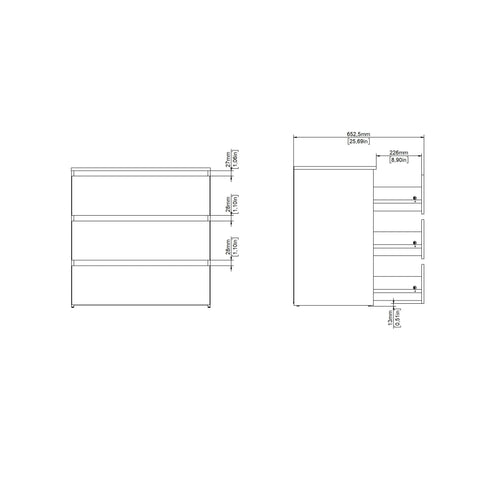 Maise Kommode H:70 x B:70 x T:41 cm mit 3 Schubladen in Eichenoptik