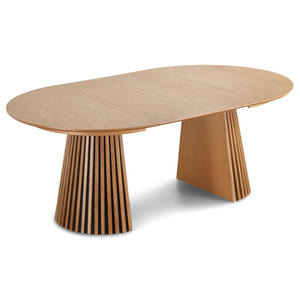 Lewis - Rundes Lamellen-Esszimmer-Tisch in Eichenfurnier mit Ausziehfunktion 120/160/200 cm - 2 Zusatzplatten inklusive