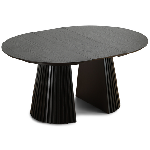 Lewis - Runder Lamellen-Esszimmer-Tisch in schwarzem Eichenfurnier mit Ausziehfunktion 120/160/200 cm - 2 Zusatzplatten inklusive