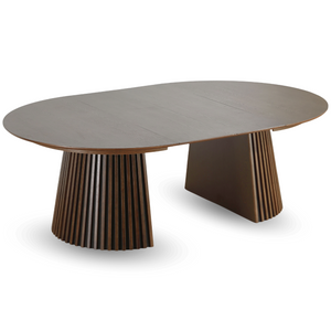 Lewis - Rundes Lamel-Esszimmerstisch in geräucherter Eichenfurnier mit Ausziehfunktion 150/190/230 CM - 2x Erweiterungsplatten enthalten