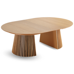Lewis - Rundes Lamel-Esstisch in Eichenfurnier mit Ausziehfunktion 150/190/230 CM - 2 Erweiterungsplatten enthalten