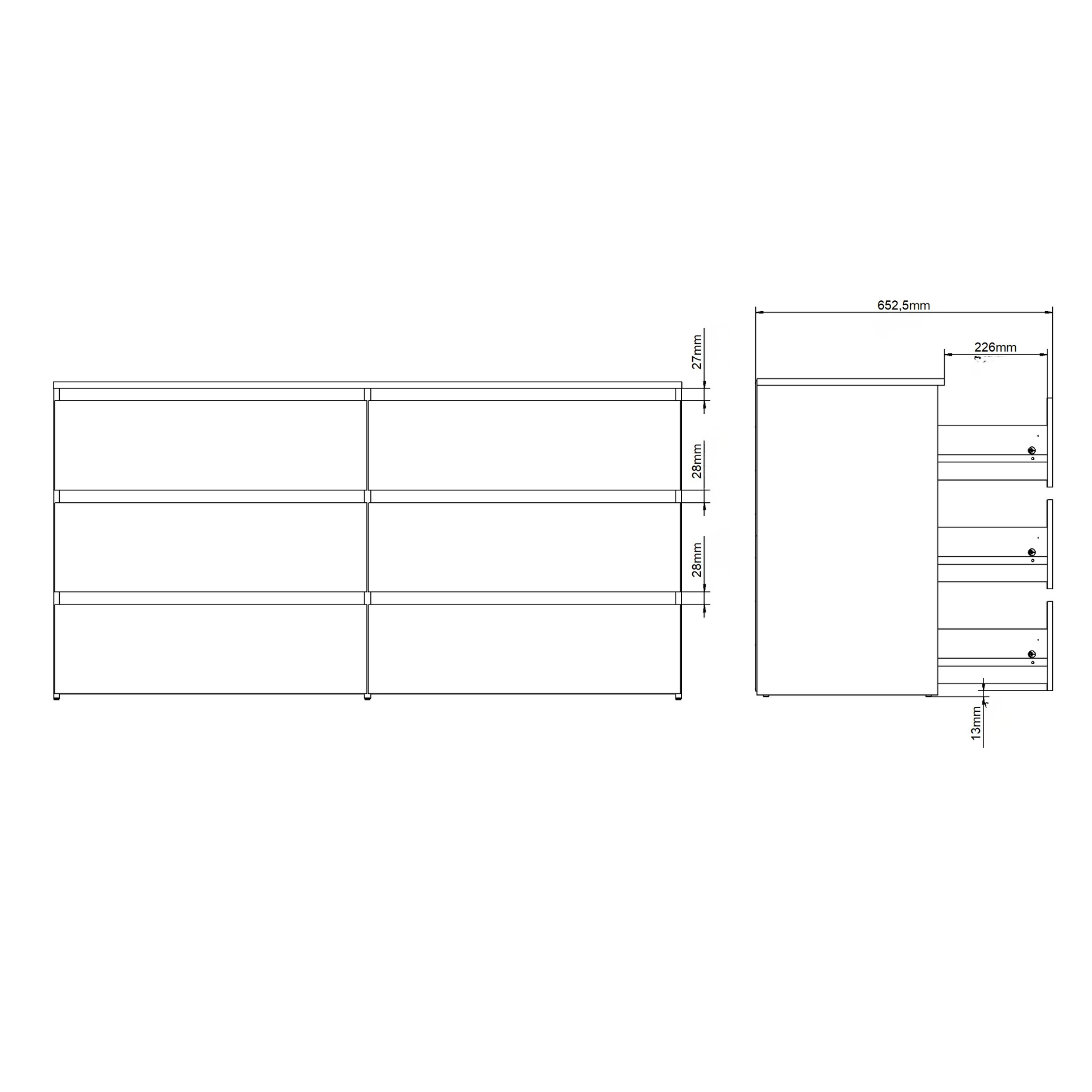 Maise Kommode 70x138x41 cm mit 6 Schubladen in weiß– nimarahome.de
