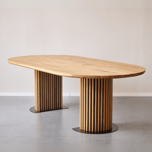 Matteo - Dielentisch mit Lattenrost aus geölter/natürlicher massiver Eiche 240x120x77 cm