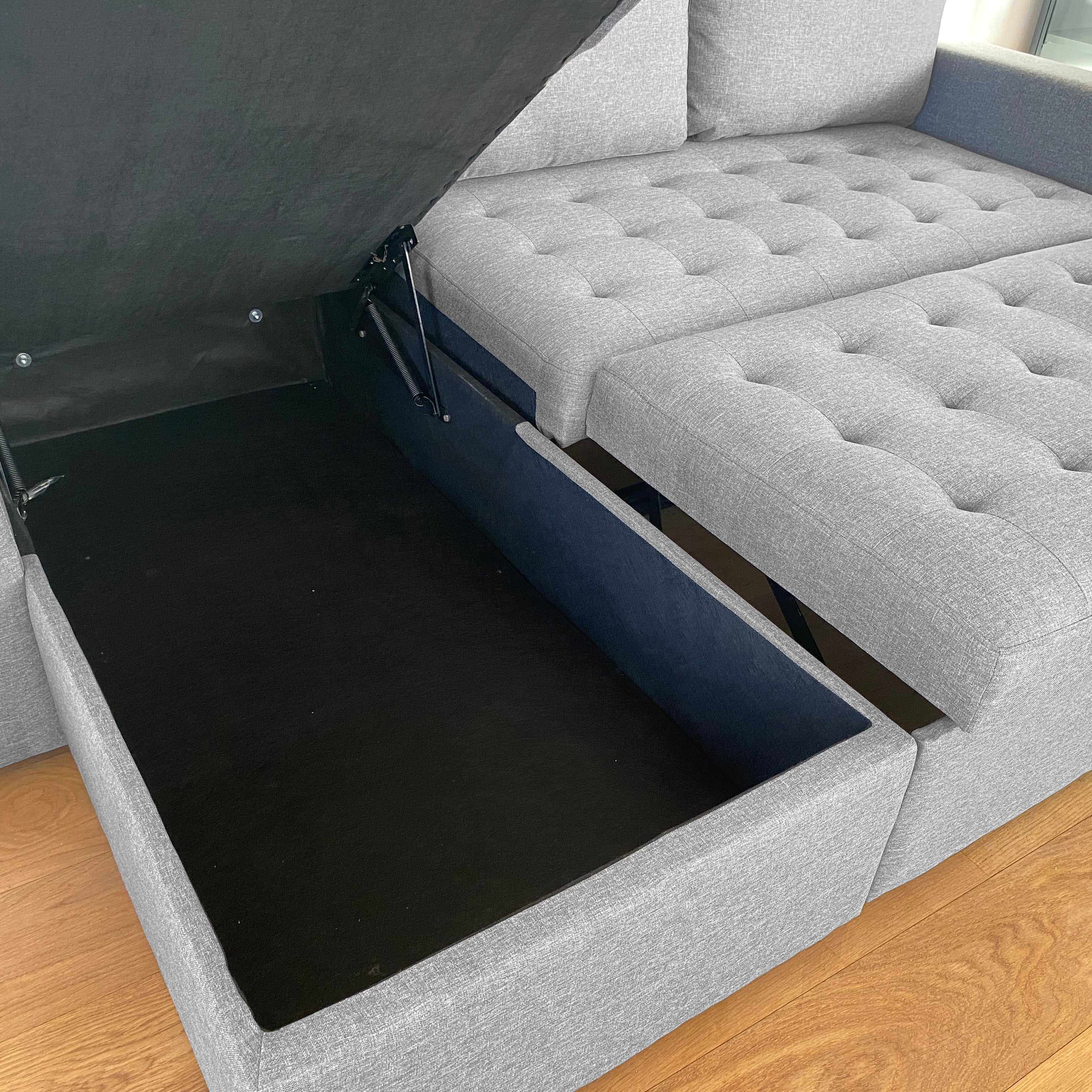 Sinus Sofa Bed mit Chaiselongue und Stauraum in grau, Rechts Und Links