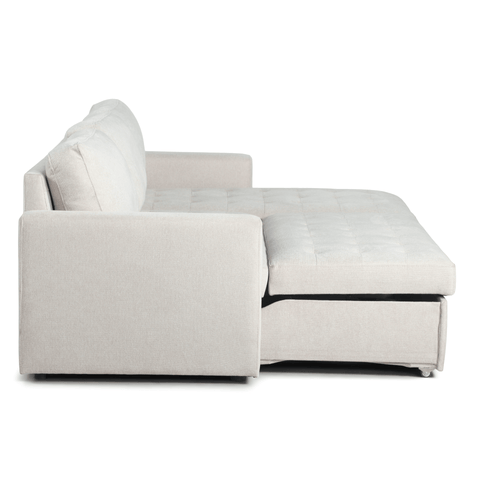 Sinus Schlafsofa mit Chaiselongue und Stauraum in beige, Rechts Und Links Wendbar