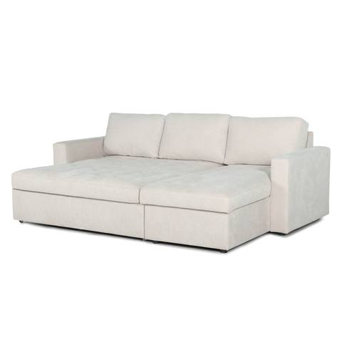 Sinus Schlafsofa mit Chaiselongue und Stauraum in beige, Rechts Und Links Wendbar