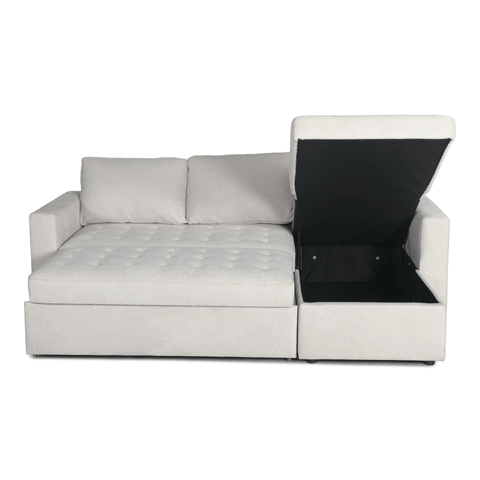 Sinus Schlafsofa mit Chaiselongue und Stauraum in beige, Rechts Und Links Wendbar