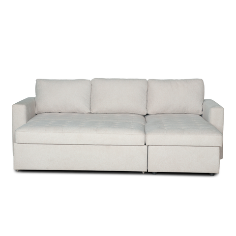 Sinus Schlafsofa mit Chaiselongue und Stauraum in beige, Rechts Und Links Wendbar
