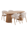 Essgruppe – Lewis Lamellen-Esstisch Ø120 cm mit Ausziehfunktion aus Eichenfurnier + 4 x Ebba Esszimmerstühle in Beige mit Beinen in Eichenoptik