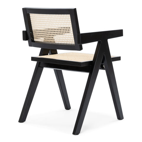 Esszimmerstuhl in Schwarz mit Geflechtsitz