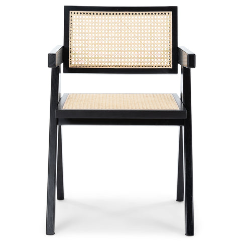 Schwarzer Esszimmerstuhl mit Geflechtsitz