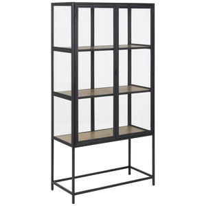 Seaford - Vitrine mit 2 Glastüren, 150cm, schwarz, eiche