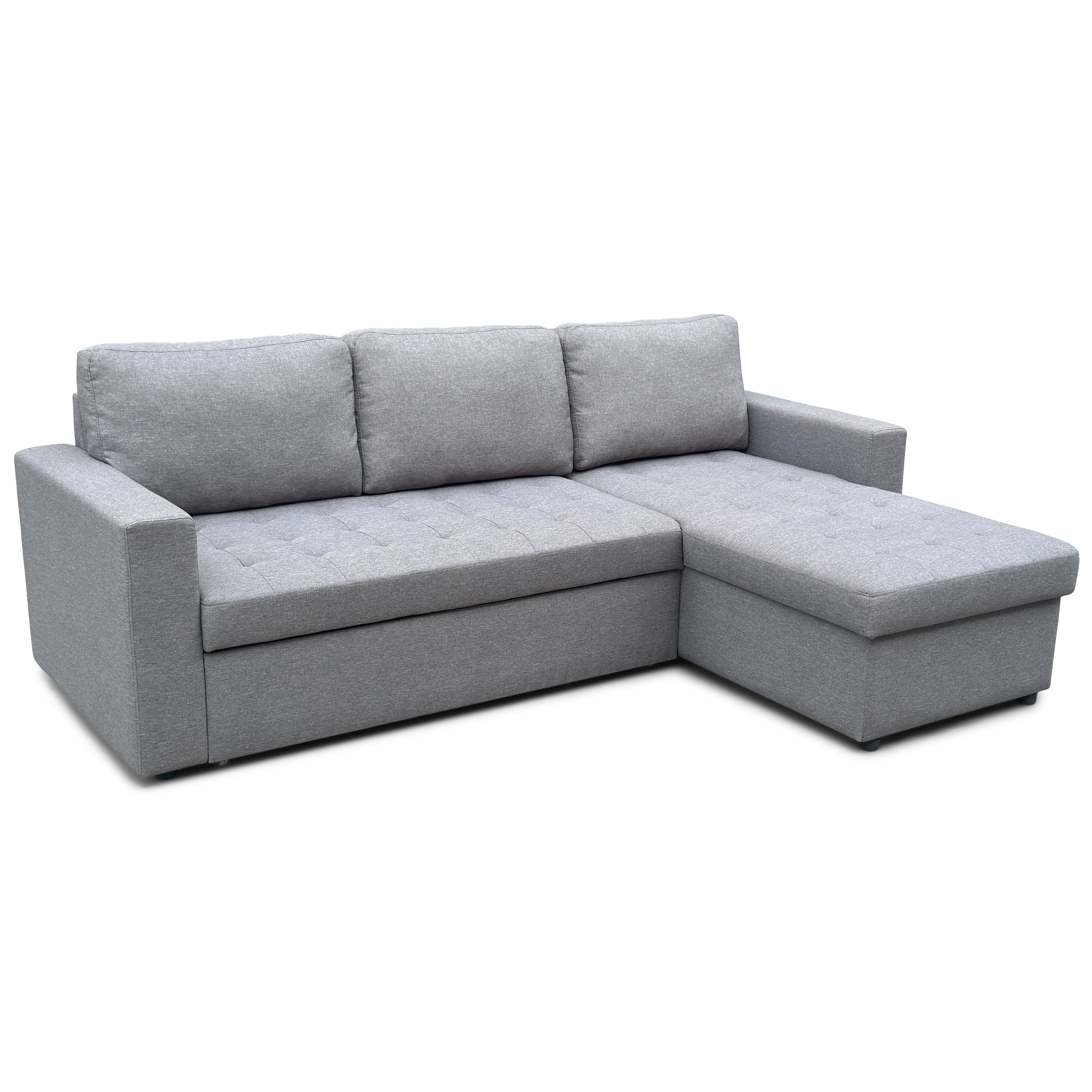 Sinus Sofa Bed mit Chaiselongue und Stauraum in grau, Rechts Und Links